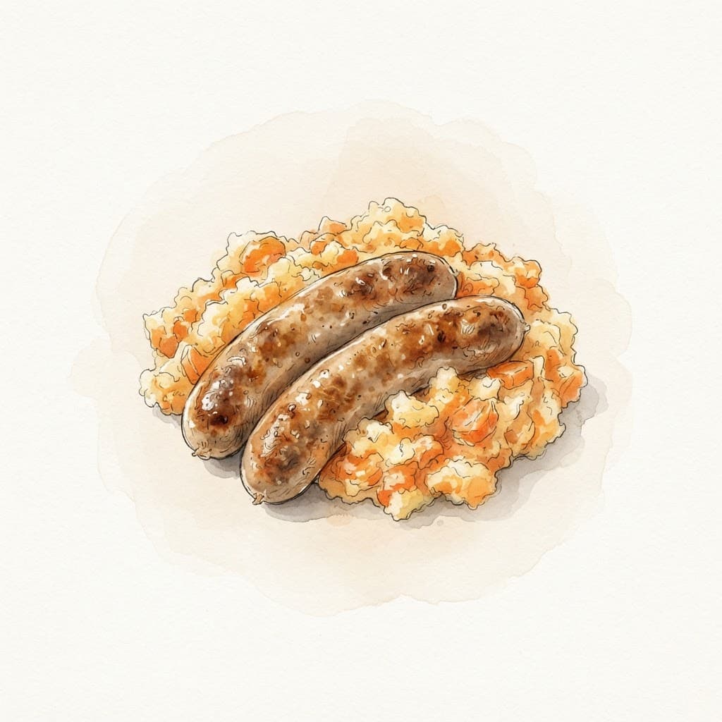 Bratwürstel mit Erdäpfel-Karotten-Stampf