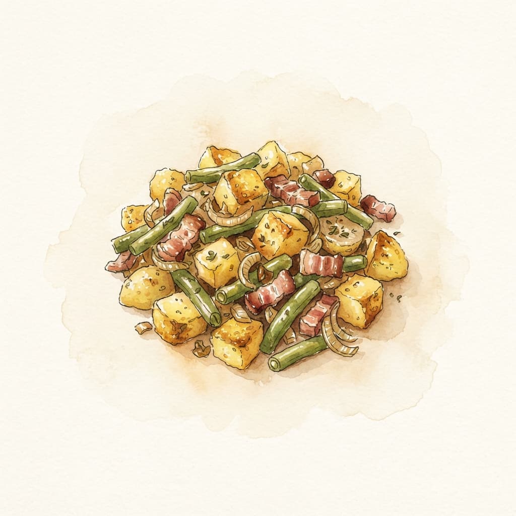 Erdäpfel-Fisolen-Gröstl