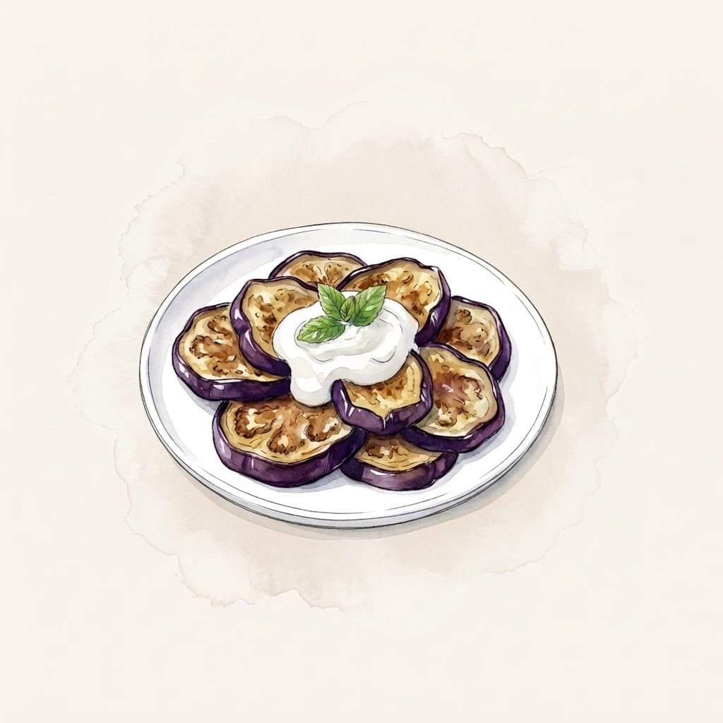 Gebratene Melanzani mit Joghurt-Knoblauch-Sauce