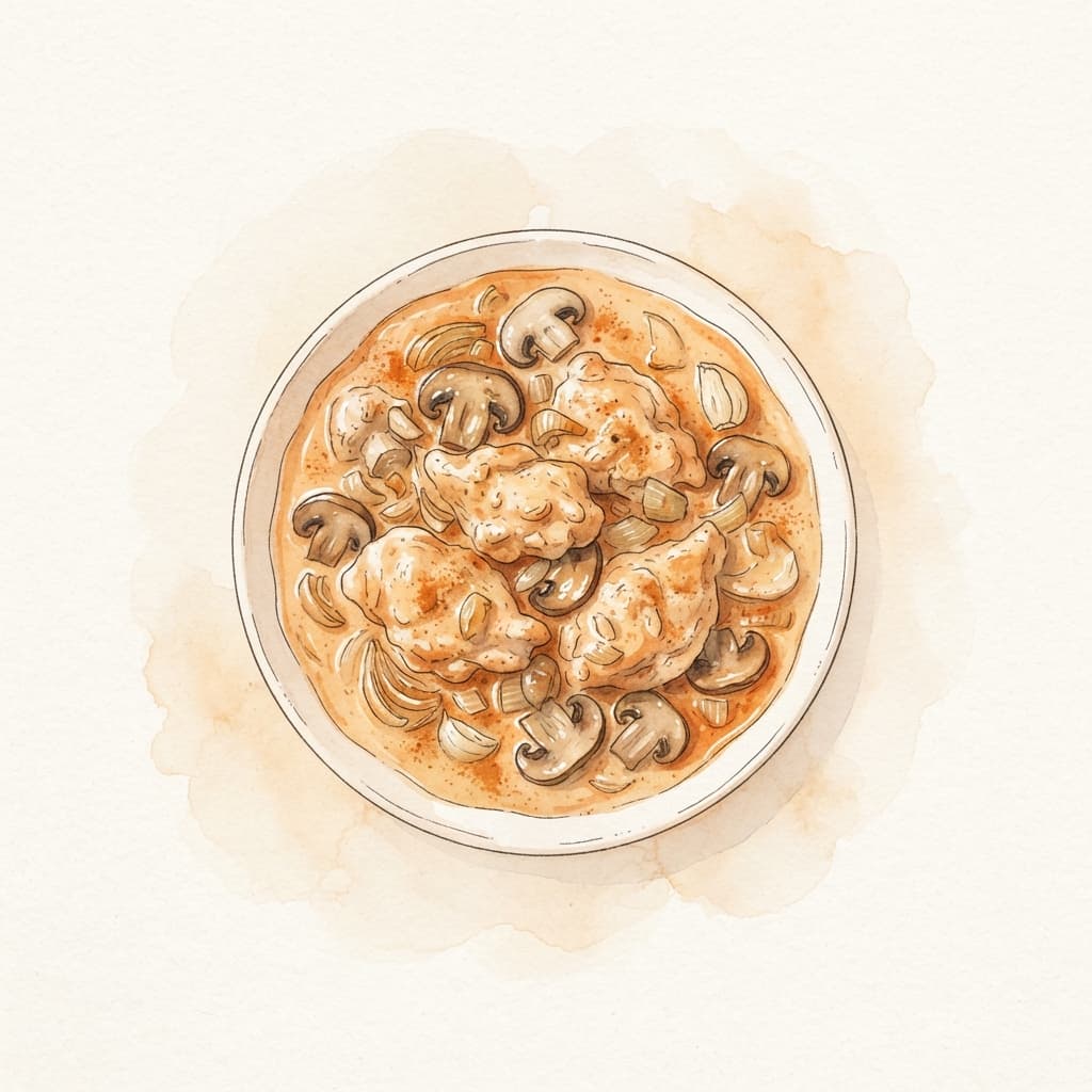 Hendl-Rahmgulasch mit Schwammerln