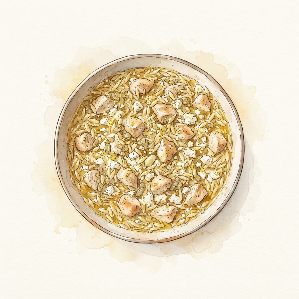 Orzo-Pfanne mit Hendl und Zitrone