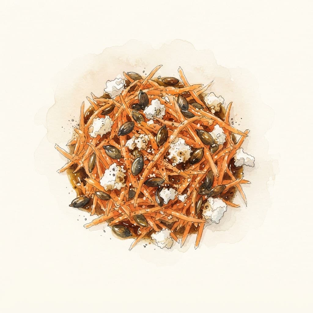 Karottensalat mit Ziegenkäse und Kürbiskernöl