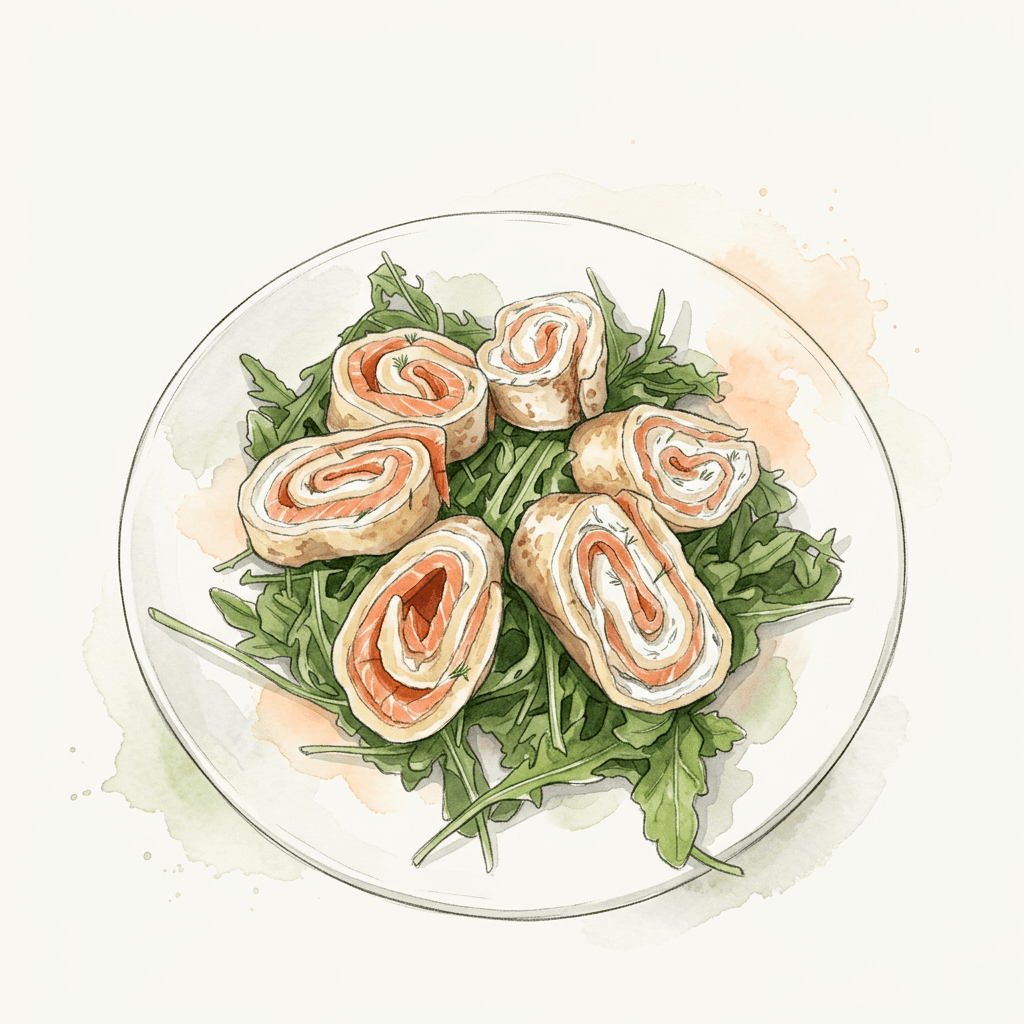 Lachs-Palatschinken auf Rucola