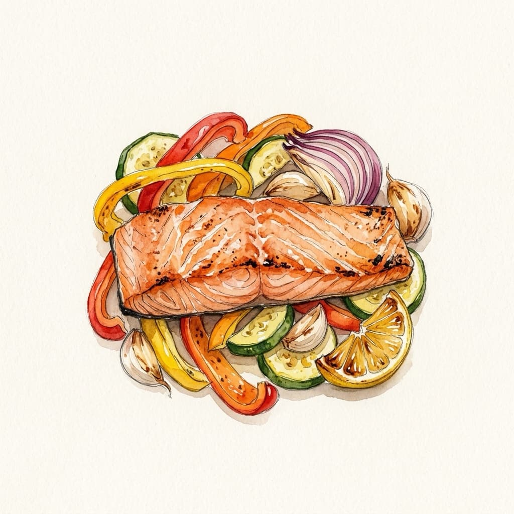 Lachsfilet mit Ofengemüse