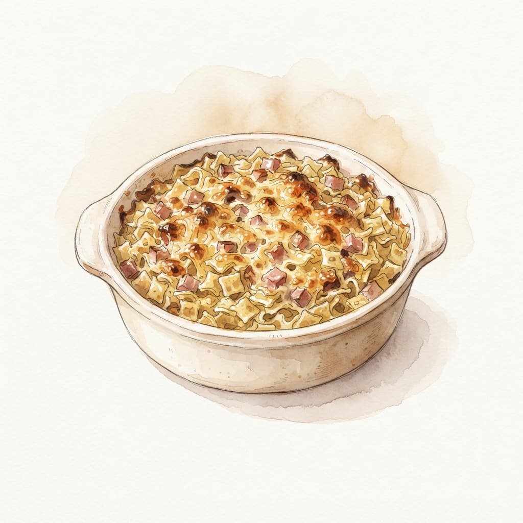 Nudelauflauf mit Schinken und Käse