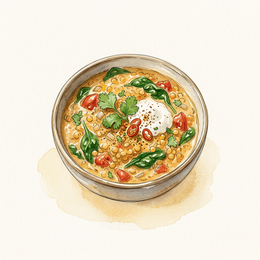 Rotes Linsen-Dal mit Spinat