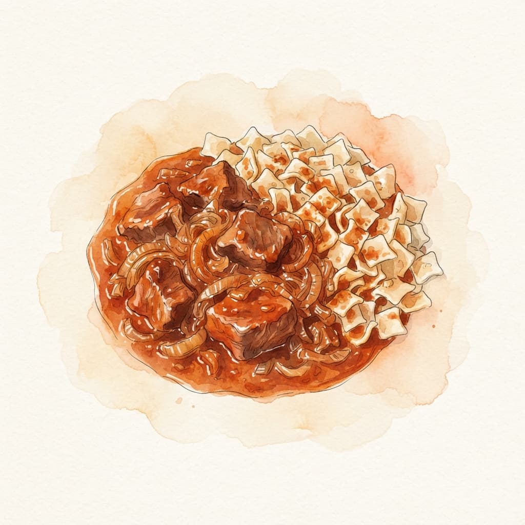 Saftgulasch mit Nudeln