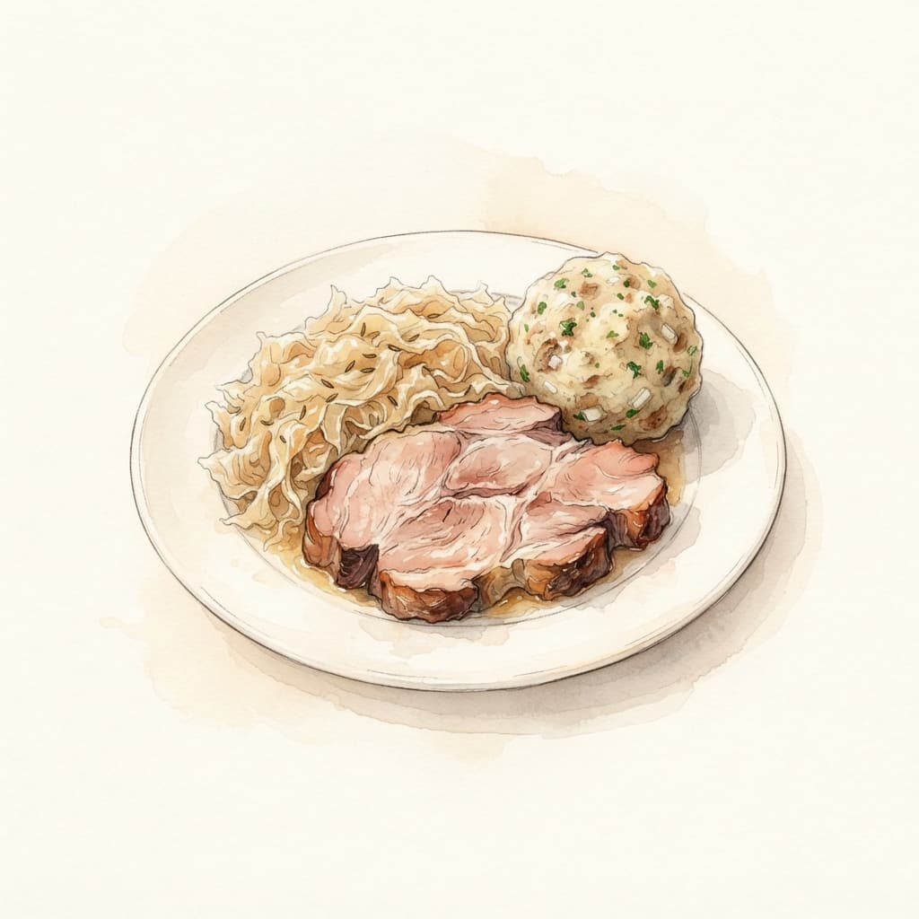 Selchfleisch mit Sauerkraut und Knödel