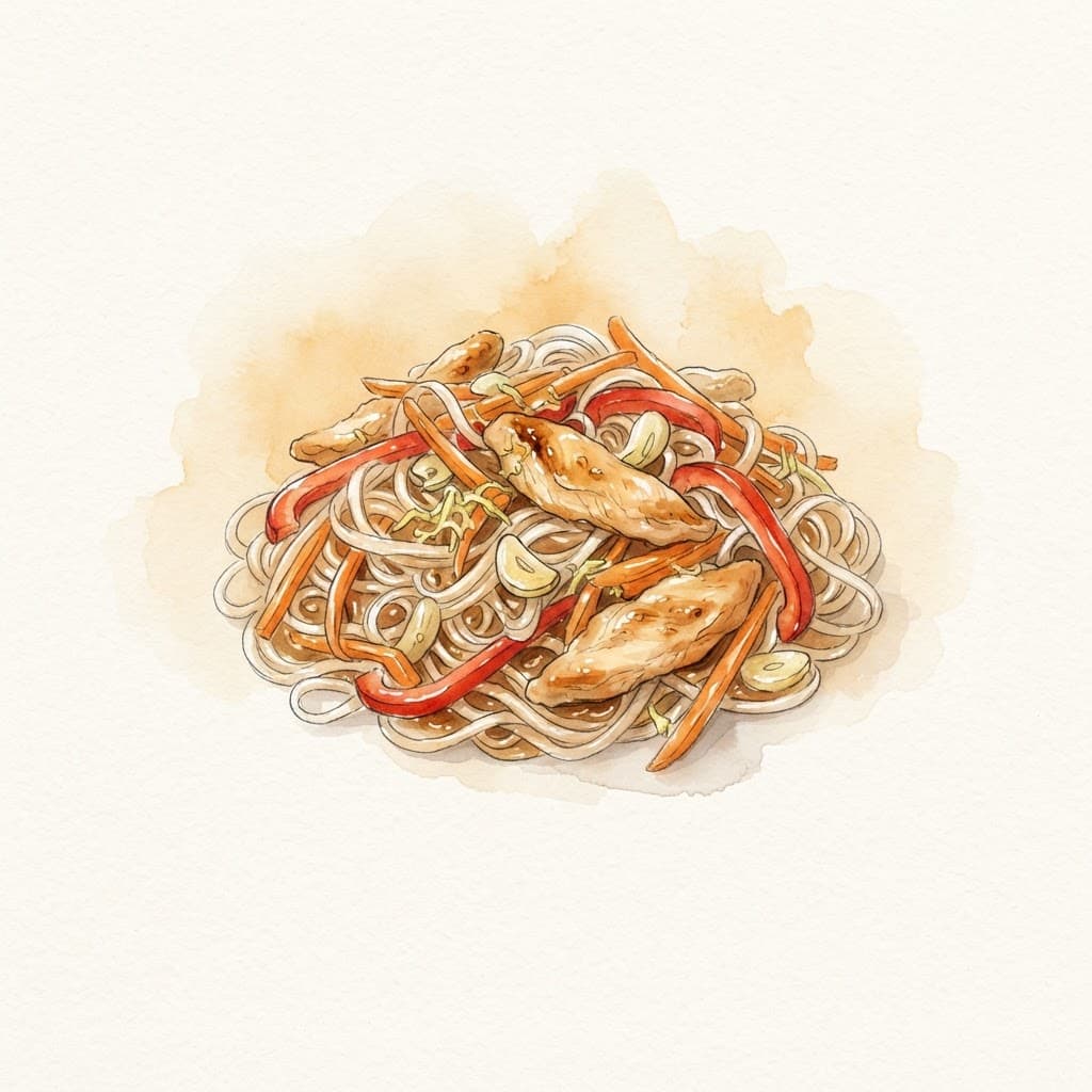 Wok-Nudeln mit Hendl